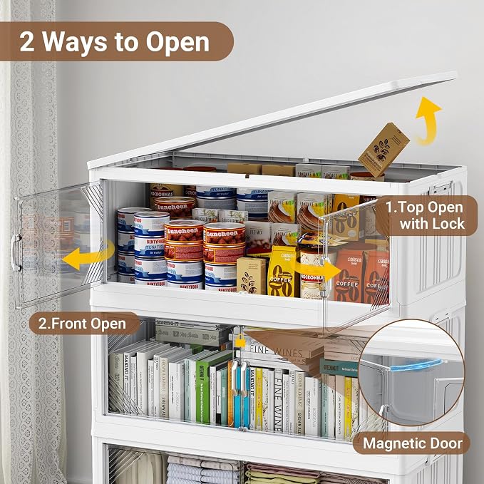BROVIEW V60 660QT Plastic Stackable Storage Bins with Lid, 3Pack White | 165Gal Extra Large Closet Organizers Collapsible Cabinets Boxes With Drawer, Foldable Container with 6x Wheels for Home - Image 4