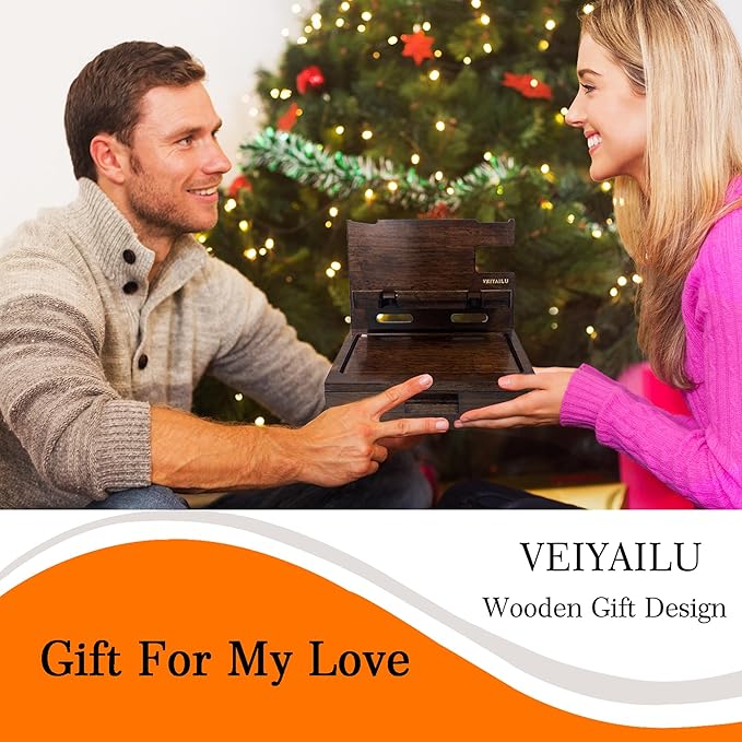 Gifts for Men Women Husband Son Boyfriend Him Nightstand Organizer Wood Phone Docking Station Birthday Gifts (Walnut)