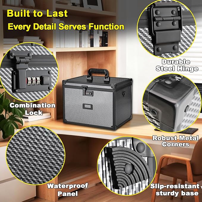Hanging File Box for Letter, All-in-one set with 20 Folders | Portable Locking Filing Storage Box with Handle & Shoulder strap, Lockable File Cabinet Documents Safe, Lockbox Doc Organizer - Image 3