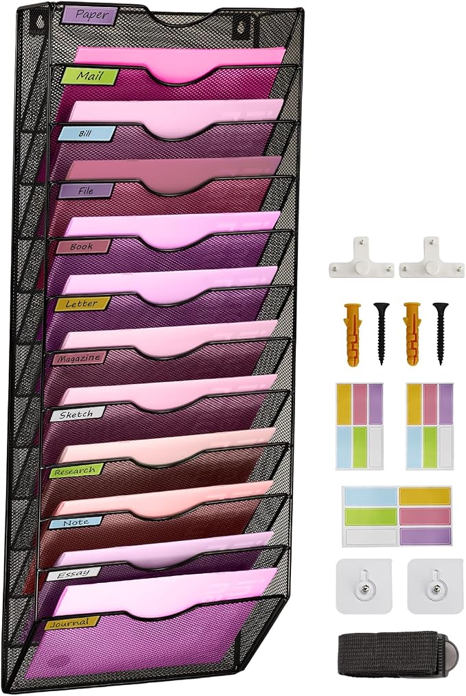 Wall Mounted File Organiser A8 Mesh in Hanging Wall File Holder Mail Organiser by ideallife