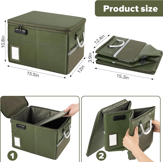 TOMKID Fireproof Document Box, Fire Proof Safe Box for Home Document Organizer with Lock, Fire Organizer Office Storage Cabinet for Hanging Letter/Legal Folder 16.1 x 12.9 x 11in (Green) - Image 5