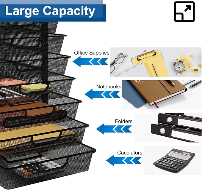 Natwind Mesh File Organizer with 10 Tier Sliding Drawers,Black | Office Supplies Desktop Organizers and Accessories, Paper Letter Tray, File Binder Organizer for Home Office School - Image 4