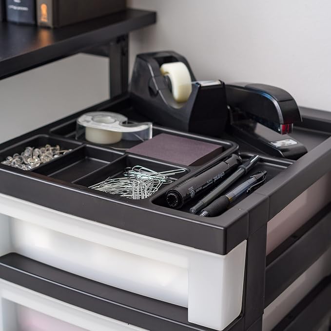 IRIS USA 6-Drawer Rolling Storage Cart with Organizer Top, Black/Pearl | Keep craft supplies, office essentials, classroom items, and accessories organized with easy-access drawers for daily use - Image 9