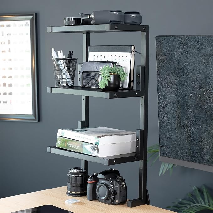 VIVO Clamp-on 13 inch Above or Below Desk 3-Tier Shelving Unit for Table Accessories, Gaming Devices, and More, Storage Tray, Desktop Organizer, Black, STAND-SHELF3C - Image 2