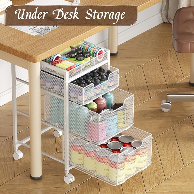 Rolling Utility Cart with 3 Drawers, Craft Organizer and Storage with DIY Divider, Lockable Wheels, Multi-Functional Storage for Art Supplies, Store for Brushes & Paints & Artifacts,White - Image 7