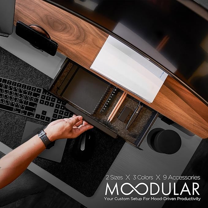 Moodular Storage Drawer Add-On for Slide Rails, Do Not Use Alone | Accessory Only, Soft-Closing System, Hidden Storage, Felt Interior, Sturdy Steel Frame, Declutter Your Desk, Black, MSA-DR - Image 2