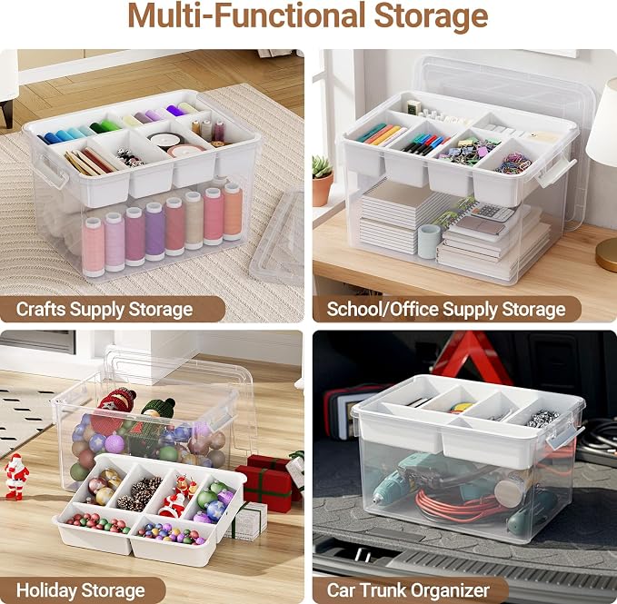 40Qt Stackable Storage Bin with Lid Tray Craft Box Organizer, 1Pack,WH | Clear Plastic Latching Boxes Organizers with Dividers Portable Containers for Arts & Crafts, Home Office Classroom Car Trunk - Image 4