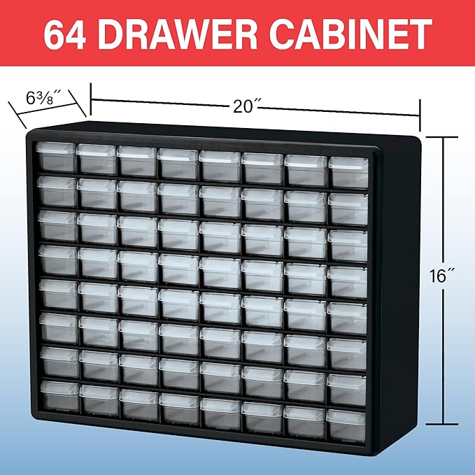 Akro-Mils 64-Drawer Plastic Storage Cabinet, 20"W x 6"D x 16"H, Yellow | Plastic Cabinet w/ Drawers for Garage Organization, Beads, Building Bricks Storage, Teacher Toolbox, Makeup Organizer, 10164 - Image 3