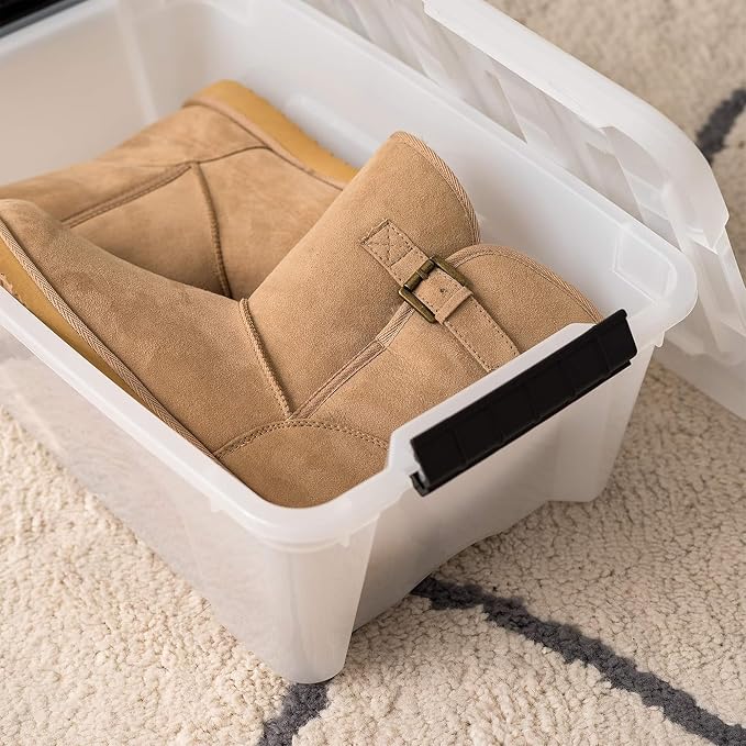 IRIS USA 6-Pack 13 Quart Storage Bins with Lids, Pearl | Conceals contents for a clean look. Ideal for shoes, photos, documents, and small essentials. Nestable design saves space - Image 6