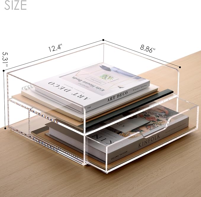 SANRUI Acrylic Desk Organize with Drawer, Stackable File Organizer, 2-Tier | Clear Paper Organizer Letter Tray, Versatile Desk Organizers and Accessoriesfor Office Classroom Home,12.4x8.86x5.1in - Image 2