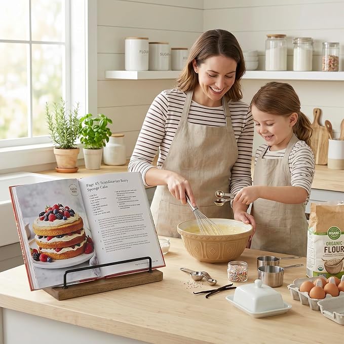 MyGift Acacia Wood Cookbook Stand, Black Metal Recipe Book Holder | Premium acacia wood and sturdy metal support recipes, tablets, or cutting boards while cooking, prepping, and baking - Image 3