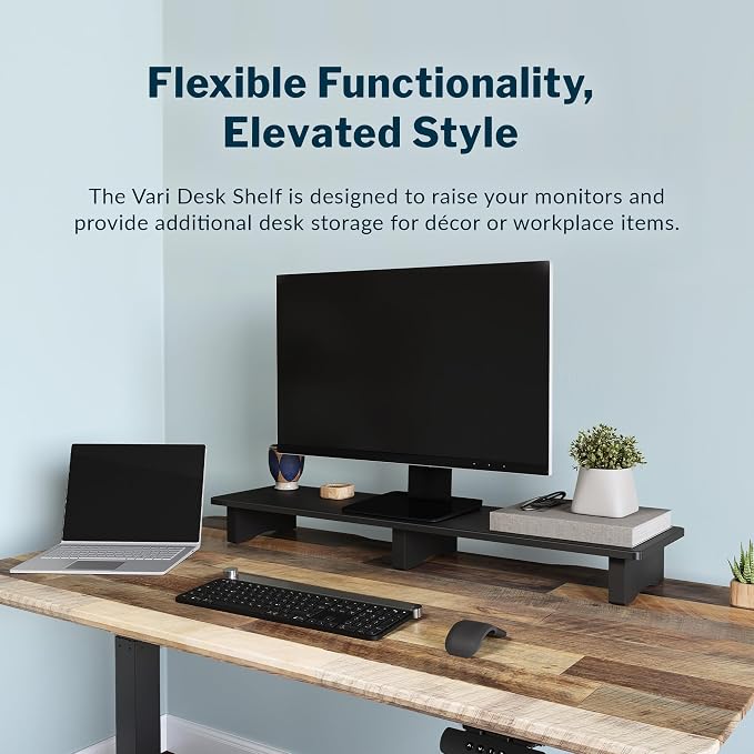 Vari Modern Monitor Riser - Large Dual Monitor Stand - Elevated Desk Shelf for Home Office Organization - Durable and Lightweight - Ideal for Computer and Gaming Setup - Black, 40”x10”x4” - Image 3