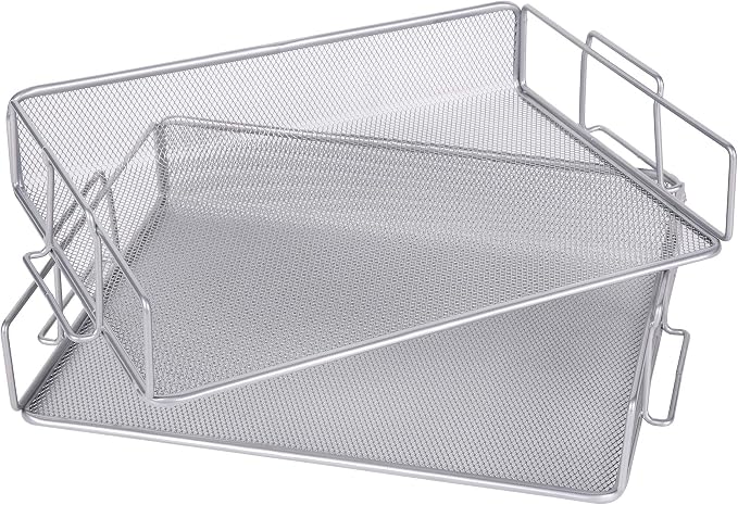 EXERZ Letter Trays 2pcs Stackable Paper Sorter/Desk File Tray/Desk Organizer - Metal Rack - Office, School, Home(Silver Grey Colour) | Two Tier Metal Mesh Stackable Saves Desk Space Holds A4 Papers Folders Notebooks Magazines For Office Home School - Image 8