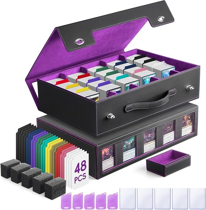 5-Row Trading Card Storage Box with Handle and Commander Display, 3900+ Card Case Includes 5 Top Loaders, 5 Stoppers, 48 Dividers, 1 Dice Tray for MTG TCG PTCG Sports Cards by JINSWYSMALLMONITOR