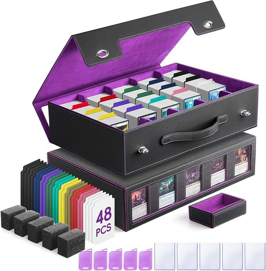 5-Row Trading Card Storage Box with Handle and Commander Display, 3900+ Card Case Includes 5 Top Loaders, 5 Stoppers, 48 Dividers, 1 Dice Tray for MTG TCG PTCG Sports Cards by JINSWYSMALLMONITOR