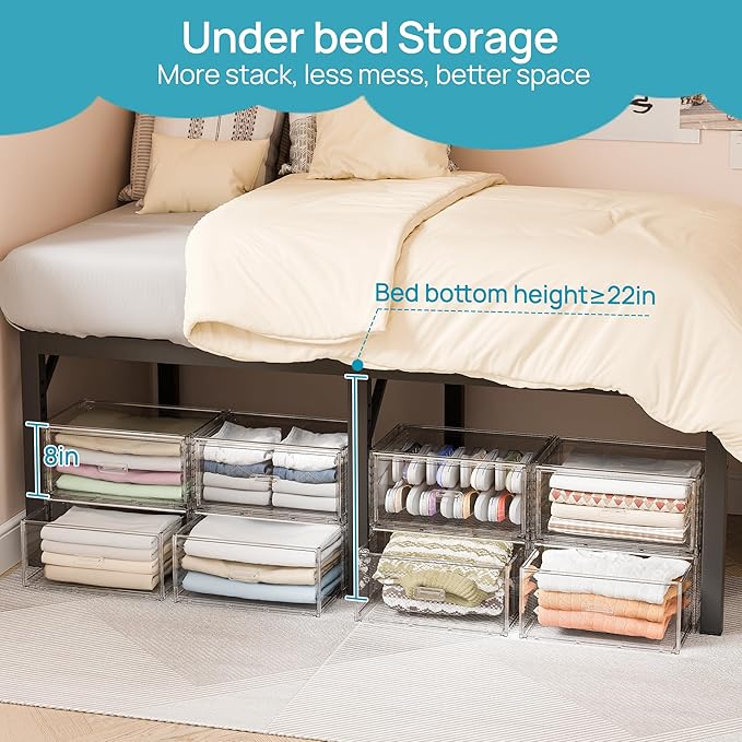 Vtopmart 3 Pack Large Clear Stackable Storage Drawers 23QT | Easily Assemble Plastic Closet Storage Bins, Dust-Proof UnderBed Organizer for Clothing, Sweater Organization - Image 6