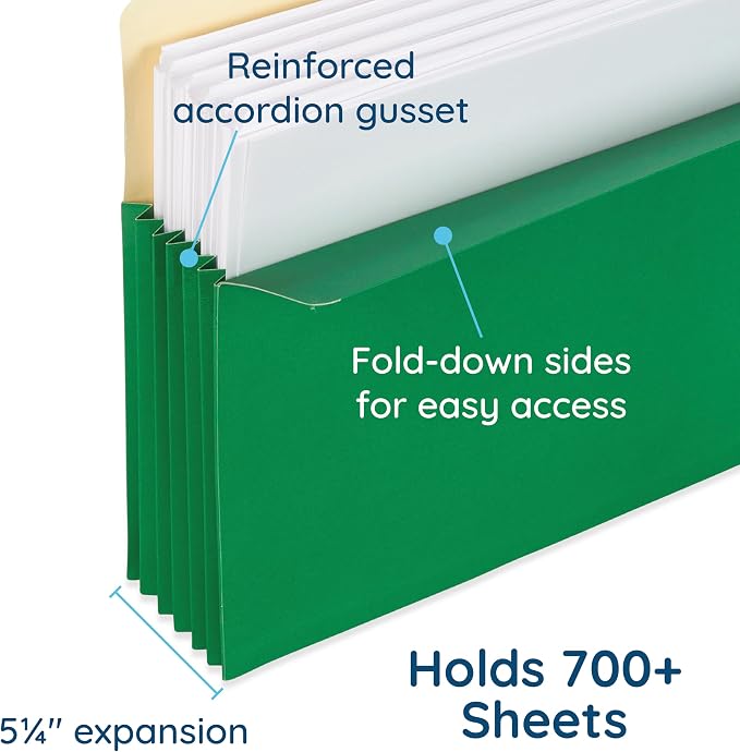 Blue Summit Supplies 10 Expanding File Pockets, Letter, 5.25", Assorted | 5.25 in expansion, assorted colors, accordion pockets, for documents, receipts, and file organization - Image 3