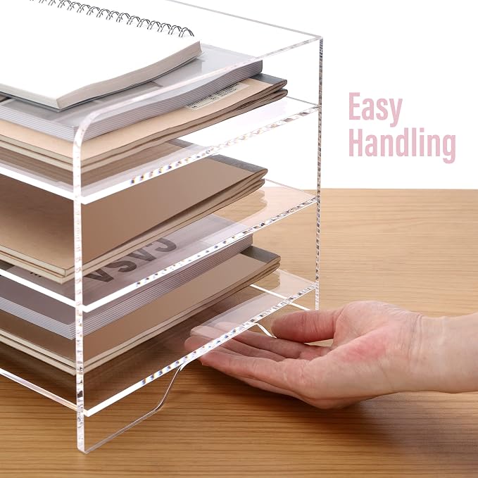 SANRUI Acrylic Paper Organizer Letter Tray for Desk, 3 Tier Enlarged File Sorter,Clear File Holder Desktop Shelf Document Storage for School Office Home - Image 4