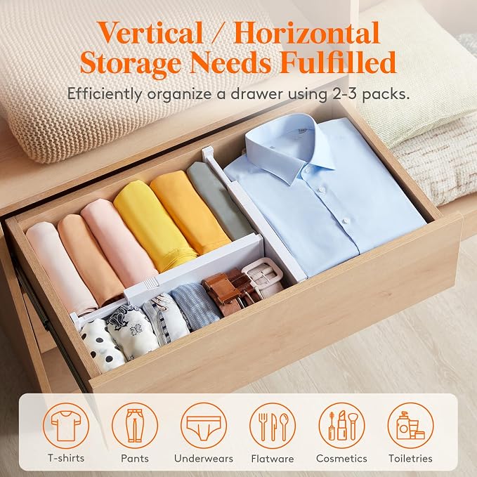Lifewit 14 Pack Drawer Dividers for Clothes, 10.9-16" Adjustable Drawer Organizers, 4" High Plastic Expandable Drawer Separators in Bedroom/Office/Bathroom/Kitchen Storage, White | 14 Pack 11-17" Expandable White Plastic Drawer Separator for Dresser, K... - Image 5