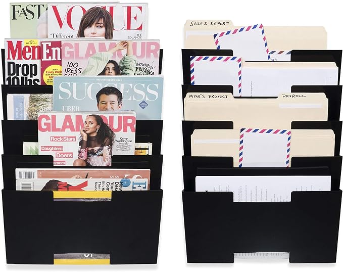 Wallniture Lisbon 10-Tier Wall Mounted File Holder and Desk Organizer, Metal Black Office Organization and Storage Rack - Image 3