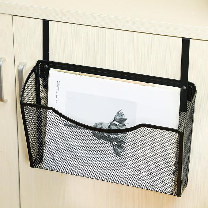 Tenceur 3 Pcs Mesh Letter Wall File Folder Cubicle File Holder Hanging Wall Mounted File Holder 3 Pocket Vertical File Organizer for Office Home Room Storage Basket(13.19 x 12.2 x 3.07 Inch,Black) - Image 4