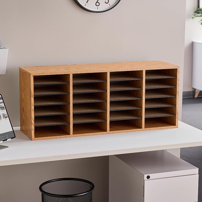 Safco Literature Organizer, 24 Compartments, Office and Classroom Mailbox with Adjustable Shelves, Wood Paper and Mail Sorter, Medium Oak - Image 5