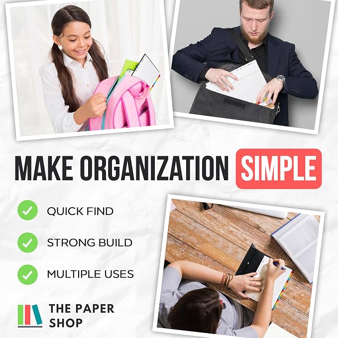 The Paper Shop A-Z Dividers for 3 Ring Binder - A4 (1 Pack) | Alphabet Binder Dividers with Tabs for Office School & Home | A-Z Alphabetical Index Tabs 150gsm | Colour-Coded Multipunched Set - Image 7