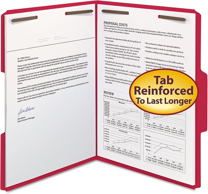 Pendaflex Fastener Folders, 2 Fasteners, Letter Size, Red, 1/3 Cut Tabs in Left, Right, Center Positions, 50 per Box (22740), Specialty - Image 4