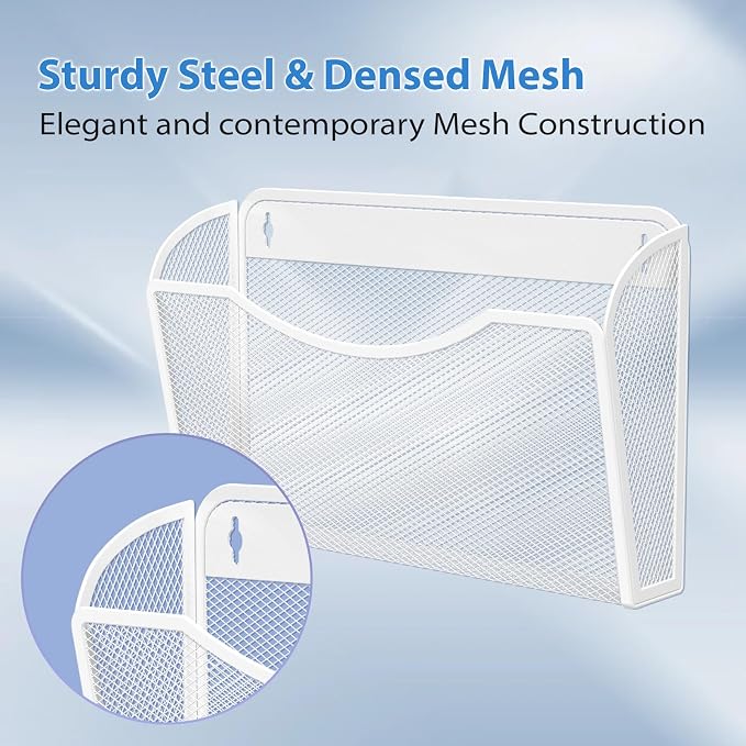 MINDEPOT Wall File Organizer, Hanging Wall File Holder, 3 Pack, Black | Heavy Duty Iron, Metal Mesh Wall Mount, Single Pocket, Mail Organizer, for Office School Classroom Home, Letter A4 Size - Image 5
