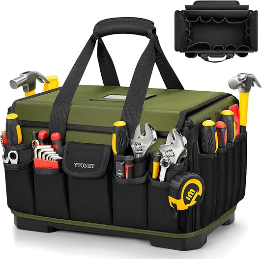 Heavy Duty Tool Bag 16-Inch, 46 Pockets Electrician Tool Bag for men with Hard Bottom & Waterproof Pocket, 1680D Tear-Proof Toolbox Organizer for HVAC Mechanic, Father Day Dad Birthday Gift