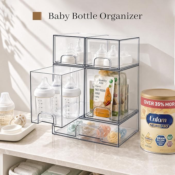 Clear Stackable Storage Drawers, Baby Bottle Organizers, Easily-Access Makeup Organizer, Durable Containers for Bathroom Countertop, Pantry and Medicine Cabinet Organizer - Image 5
