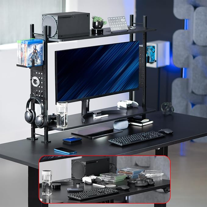 VIVO Clamp-on 40 inch 2-Tier Shelving Unit with Pegboard for Table Accessories, Gaming Devices, and More, Desktop Organizer, Black, DESK-SHELF40G - Image 7