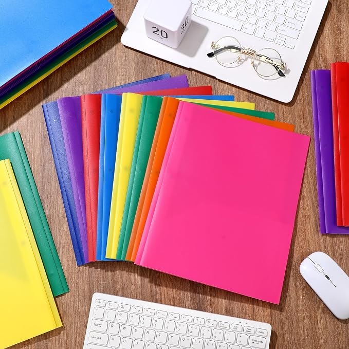 Cholemy 72 Packs Pocket Folders with Prongs Heavy Duty Plastic Folder with Business Card Slot 3 Prong Fasteners for School Office (Cute) - Image 7