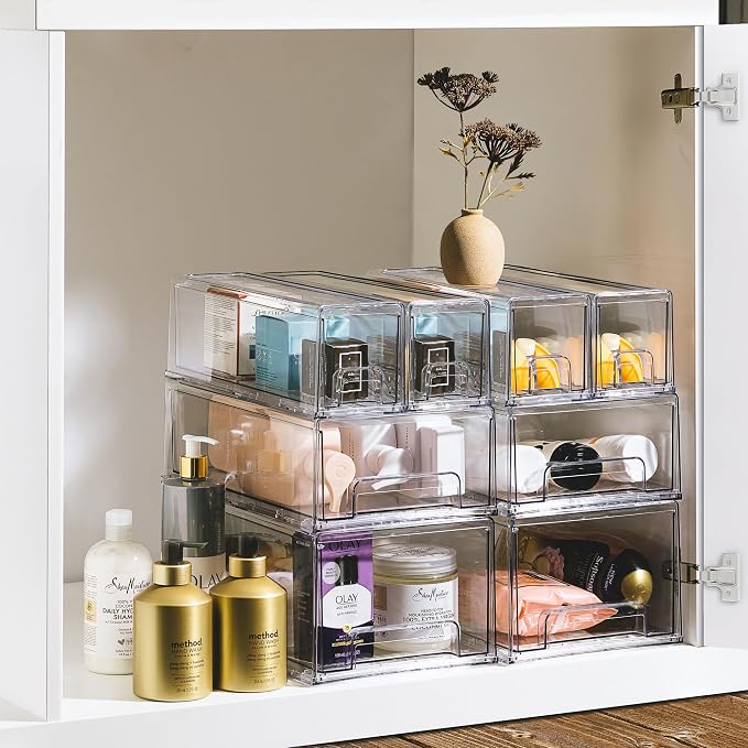 Sorbus Medium Clear Stackable Storage Drawers – 2-Pack Plastic Organizer Bins with Handles – Stackable Pull-Out Storage Drawers for Closet, Pantry, Office, Bathroom, Craft, and Toy Organization - Image 6