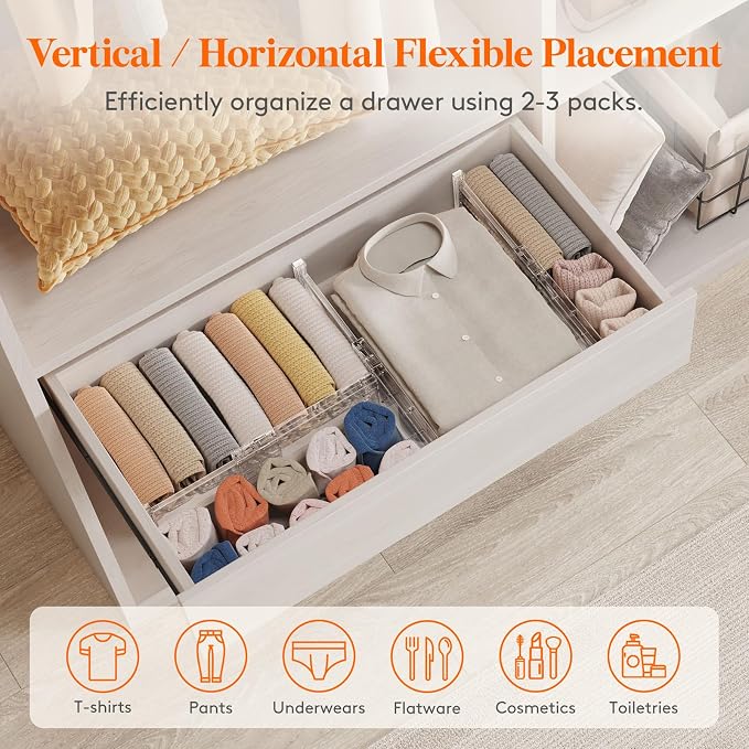 Lifewit 12 Pack 4" High Drawer Dividers 28-43.5cm/11-17" Adjustable Drawer Organizer for Clothes/Utensils, Expandable Drawer Organizer in Dresser/Kitchen/Bedroom/Office Organization & Storage Clear - Image 4