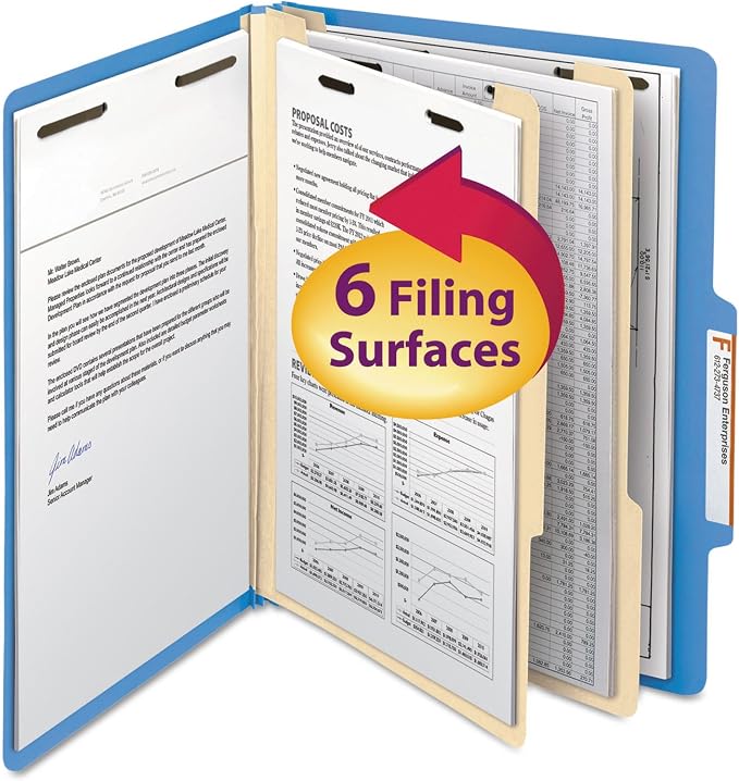 Smead Classification Folder with Prongs, 2 Dividers, 2" Fasteners, Letter Size, for Documents Organization, Durable File Organizer for Home, School or Office, Blue (14001) - Image 2