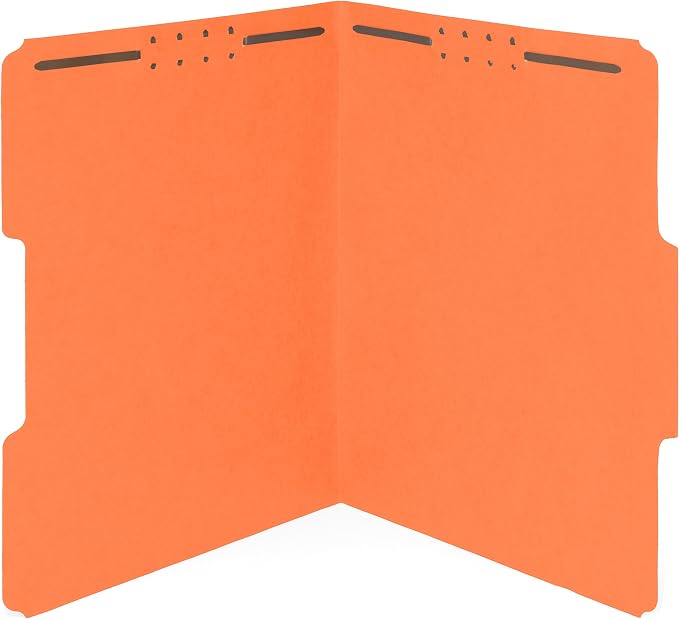 Blue Summit Supplies 50 Orange Fastener File Folders, Letter, 1/3 Cut Tab | Durable 11pt orange paper, reinforced 1/3 cut tabs, 2 prong fasteners, medical, law client and office files by BlueSummitSupplies