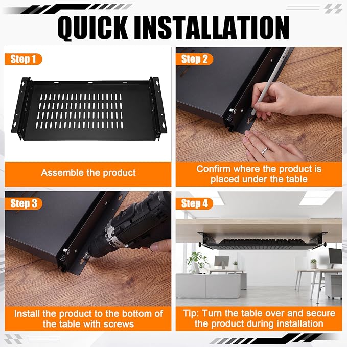 Sliding Under Desk Laptop Mount Shelf with Air Vents 21'' W x 12'' D Metal Under Desk Slide Out Tray Laptop Storage Tray for Home Office Standing Desks Workstations Cabinet Gaming - Image 6