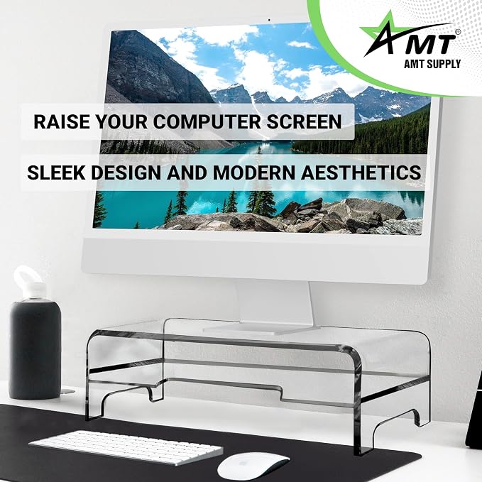 AMT Clear Acrylic Monitor Stand Riser 2 Tier, 5.5 Inches High Clear Computer Desk Organizer Shelf for Multi Media PC Storage Laptop - Image 8