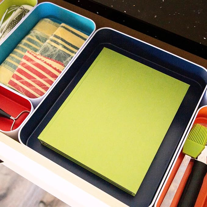 Three by Three Seattle Metal Drawer Organizer Tray Set, 12-Pc, 2" Deep | Deep 2" food-safe metal bins; mix & match to customize any drawer; kitchen, bathroom, office & vanity organization - Image 4
