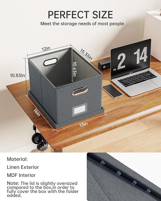2 Pack File Storage Organizer, Filing Box, Portable File Box with Lid, Fit for Letter/Legal File Folder Storage, Document Organizer, Dark-gray - Image 3