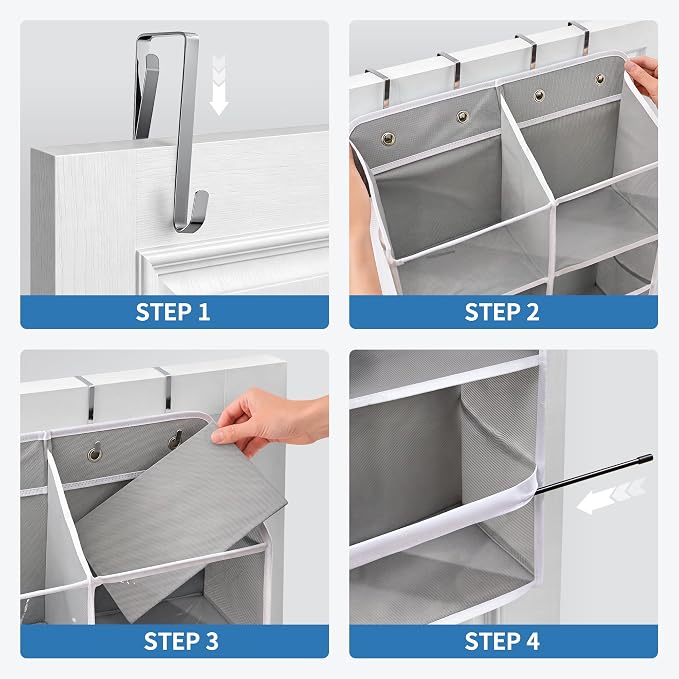 JARLINK Over the Door Organizer, Extra Large Storage for Bedroom, Grey | Anti-Tilt 100 lb Load Capacity, Hanging Door Organizer with 5 10 Mesh Pockets, Behind Door Storage for Bathroom, Nursery - Image 7