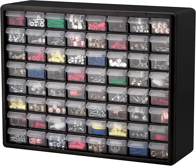 Akro-Mils 64-Drawer Plastic Storage Cabinet, 20-Inch W x 6-Inch D x 16-Inch H | Black | Model 10164 | Garage Organization - Image 10