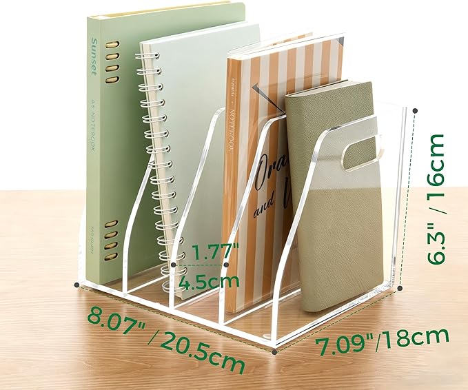Clear Acrylic Magazine File Holder with Handles, 4-Slot Heavy-Duty Desk Organizer, Vertical Document Sorter & Book Rack for Office, Home & Classroom, Thick 5mm Tabletop Storage, 7.1x8.1x6.3 in - Image 2