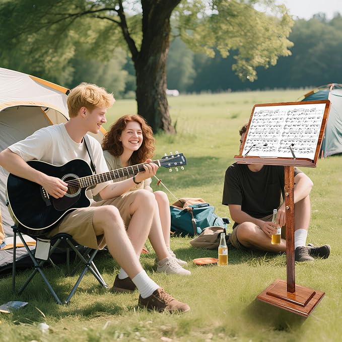 Sheet Music Stand - Wooden Music Stand for Sheet Music with Carrying Bag, Adjustable Height Bamboo Desktop Book Stand Lectern Podium On-Stage Holder for Guitar Violin Piano Concert - Image 6