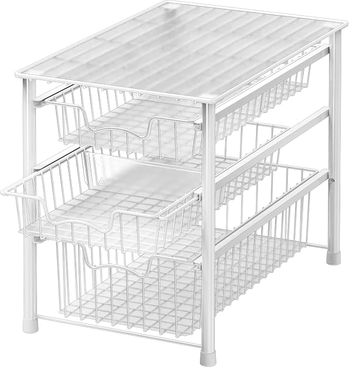 Simple Houseware Stackable 3 Tier Sliding Basket Organizer Drawer, White by SimpleHouseware