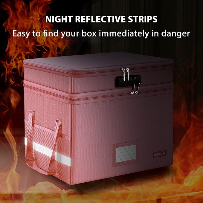 DocSafe File Box with Lock,Multi-Layer Fireproof Document Box Collapsible File Storage Organizer with Pockets/Handle,Large Portable Home Office Filing Safe for Hanging Letter/Legal Size Folders,Pink - Image 7