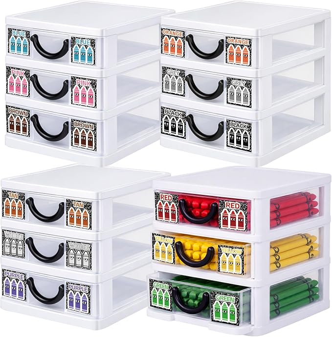 12 Pcs/ 4 Pack Plastic Crayon Organizer for Classroom Back to School Crayon Storage Boxes for Marker Pen Art Craft Supplies Crayons Drawer Container for Classroom Office Table with Color Label - Image 4
