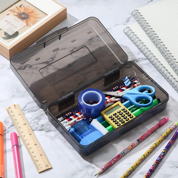 Fainne 24 Pack Pencil Boxes for School Clear Plastic Pencil Case Large Plastic Crayon Box Bulk Stackable Classroom Stationery Organizer School Supplies(Gray) - Image 4