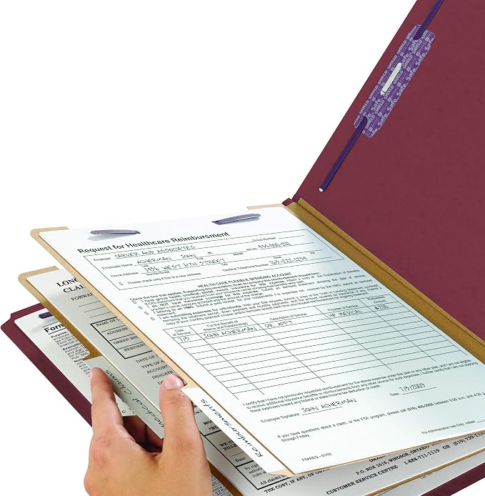Smead Pressboard Classification Folder with SafeSHIELD Fasteners, 1/3-Cut Flat Metal Tab, 2 Dividers, 2" Exp., Legal Size, Red, 10 per Box (19230) - Image 3